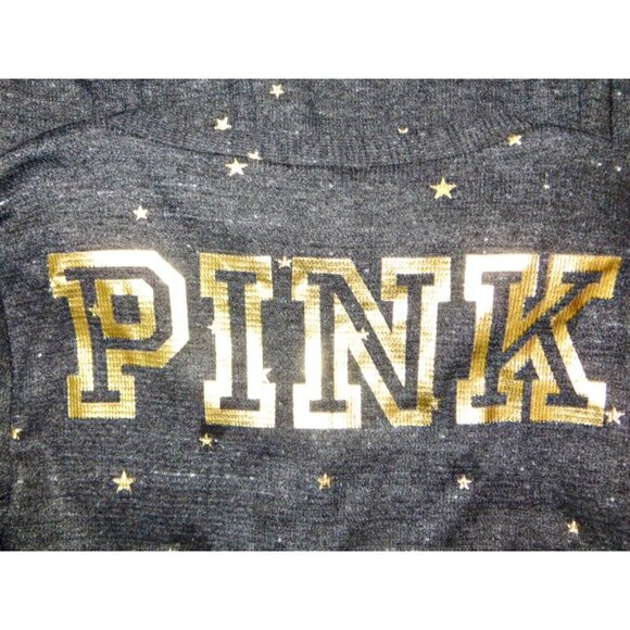 NEW! Victoria’s Secret PINK Thermal Sleep Romper Long Sleeve Gold Stars Gray S - Picture 8 of 9